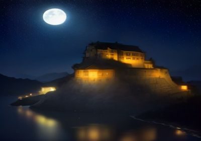 黑猫深夜在厨房台面上踱步，背景灯光昏黄，镜头跟拍，行为解读猫咪视频